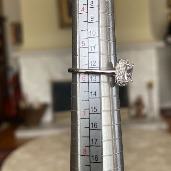 925 Sterling Silver & Cubic Zirconia Emerald Cut Halo Ring - Picture 9 of 9